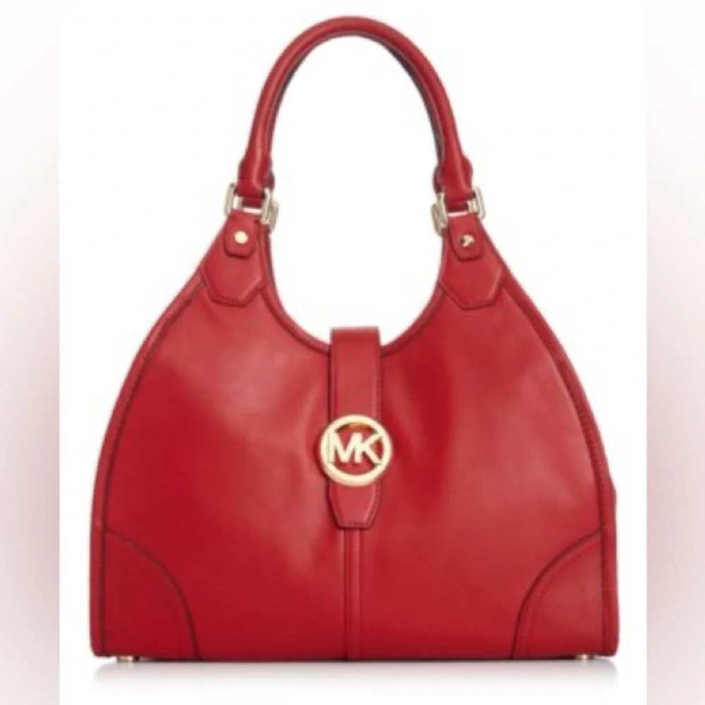 Michael Kors Hudson Large Leather Tote Shoulder Bag Satchel Watermelon Gold